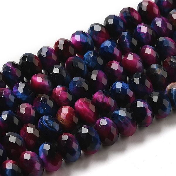 

PandaHall Natural Rainbow Tiger Eye Beads Strands, Dyed, Faceted, Rondelle, Midnight Blue, 10x6mm, Hole: 1.2mm, about 56pcs/strand, 15.35...