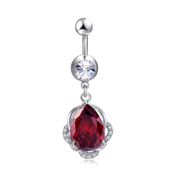 

PandaHall Brass Cubic Zirconia Navel Ring, Belly Rings, with 304 Stainless Steel Bar, Cadmium Free & Lead Free, teardrop, Dark Red, 46mm...