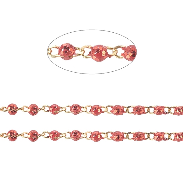 

PandaHall Brass Handmade Beaded Chain, Link Chains, with Enamel, Long-Lasting Plated, Real 18K Gold Plated Unwelded, with Spool, Red...