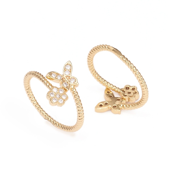 

PandaHall Adjustable Brass Micro Pave Clear Cubic Zirconia Cuff Rings, Open Rings, Long-Lasting Plated, Butterfly & Flower, Golden, Size 5...