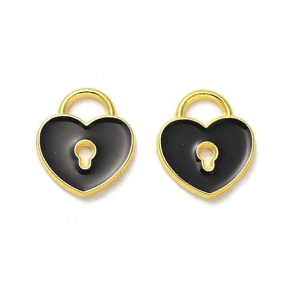 

PandaHall Alloy Enamel Pendants, Golden, Heart Padlock Charm, Black, 12.5x11x1mm, Hole: 3x4mm Alloy+Enamel Heart Black