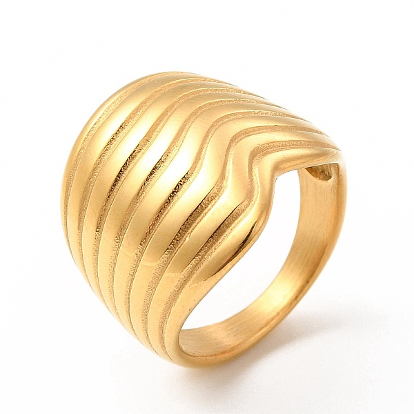 

PandaHall Ion Plating(IP) 304 Stainless Steel Finger Rings for Women Men, Striped Wide Band Rings, Real 18K Gold Plated, Inner Diameter...