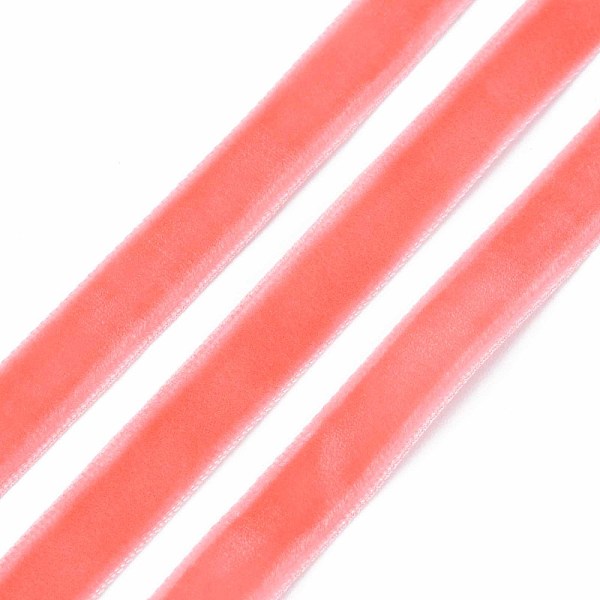

PandaHall Single Face Velvet Ribbon, Salmon, 3/8 inch(9.5~10mm), about 50yards/roll(45.72m/roll) Velvet None Red