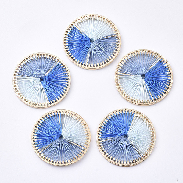 

PandaHall Tri-color Polyester Thread Woven Pendants, with Golden Plated Alloy Findings, Long-Lasting Plated, Flat Round, Cornflower Blue...