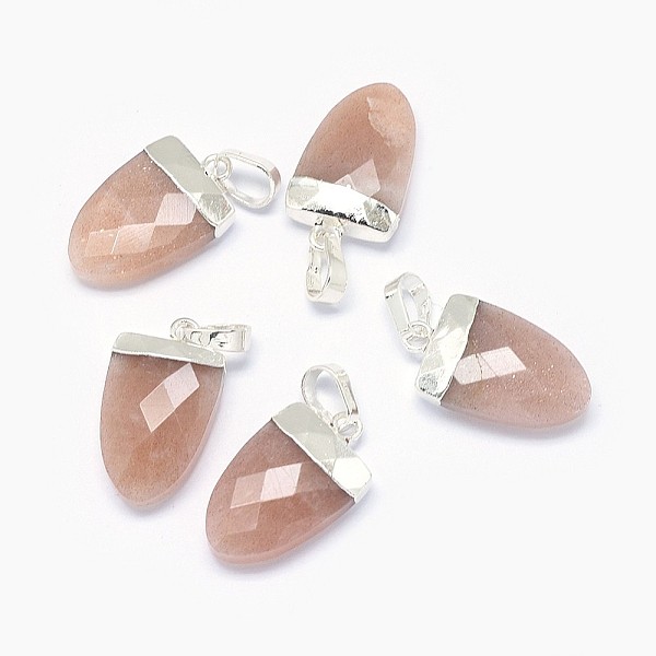 

PandaHall Natural Sunstone Pendants, with Long-Lasting Plated Brass Findings, Faceted, Scabbard, Silver Color Plated, 18~19x11x5mm, Hole...