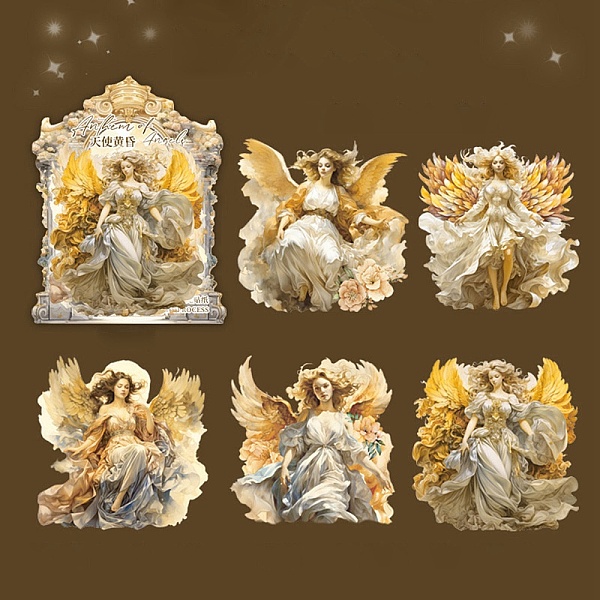 

PandaHall 5Pcs PET Self-Adhesive Stickers, for Party Decorative Presents, Angel, Gold, 96~100.5x92~96x0.2mm, 5pcs/set PET Angel & Fairy Gold