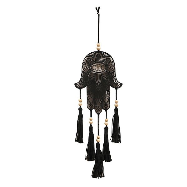 

PandaHall Bohemian Wooden Hamsa Hand with Tassel Pendant Decorations, for Home Wall Hanging Ornaments, Black, 490x170mm Wood Hamsa Hand...