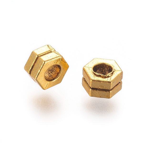 

PandaHall Tibetan Style Alloy Beads, Hexagon, Antique Golden, 6x7x4mm, Hole: 3mm Alloy Hexagon