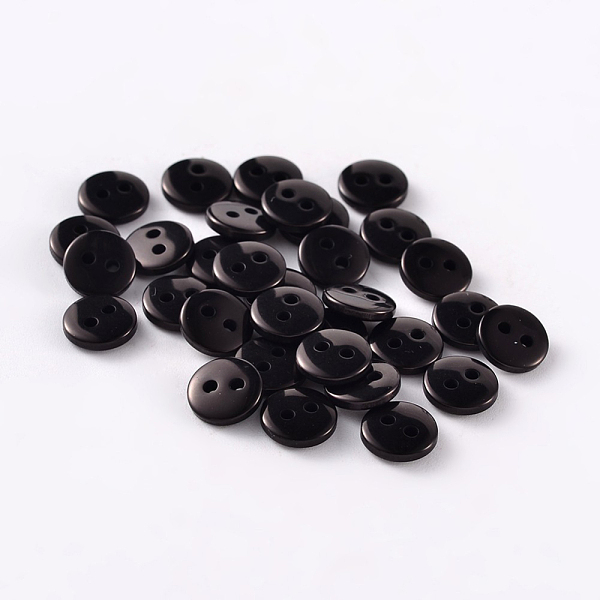 

PandaHall 2-Hole Flat Round Resin Sewing Buttons for Costume Design, Black, 9x2mm, Hole: 1mm Resin Flat Round Black