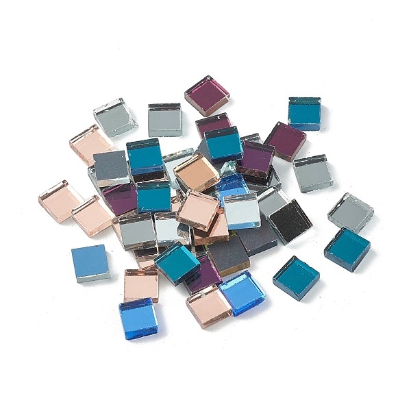 

PandaHall Mirror Surface Square Mosaic Tiles Glass Cabochons, for Home Decoration or DIY Crafts, Mixed Color, 10x10x3.5~4mm, about..., Multicolor