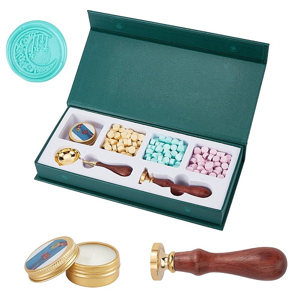 

PandaHall DIY Scrapbook, Brass Wax Seal Stamp, Wood Handle and Wax Sets, Mixed Color, Box: 112x250x35mm Wax Multicolor