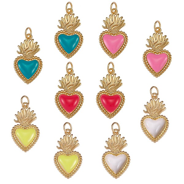 

PandaHall 10Pcs 5 Colors Golden Tone Brass Enamel Pendants, with Jump Rings, Long-Lasting Plated, Heart, Mixed Color, 22x12x3mm, Hole: 3.5mm..., Multicolor