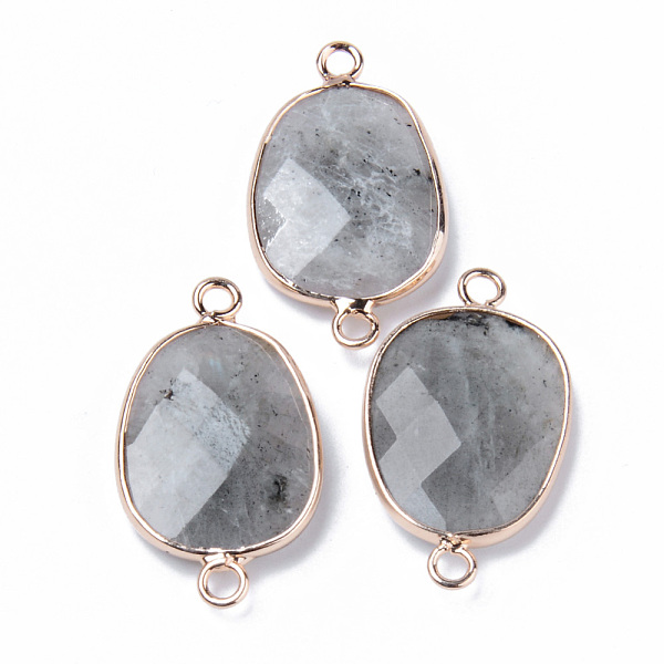 

PandaHall Natural Labradorite Links Connectors, with Light Gold Plated Edge Brass Loops, Oval, Faceted, 30.5~31.5x17.5x5~6mm, Hole: 2mm...