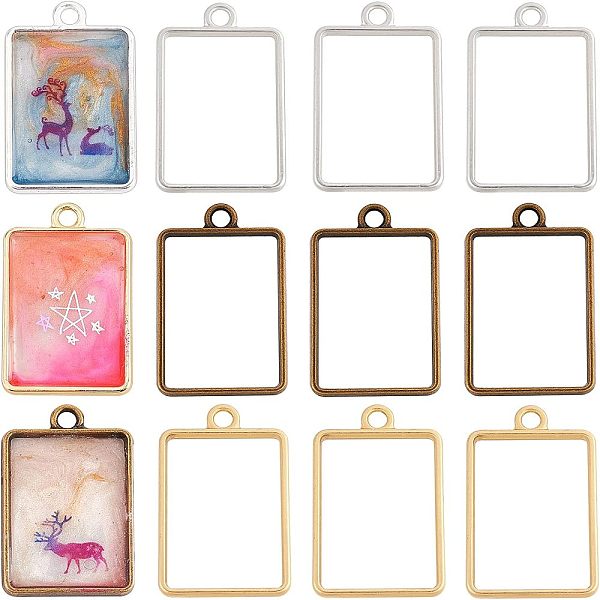 

PandaHall OLYCRAFT 30pcs Rectangle Open Bezel Charms 3-Color Alloy Frame Pendants Color-Lasting Hollow Resin Frames with Loop for Resin..., Multicolor