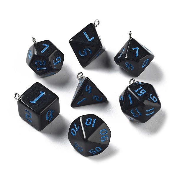 

PandaHall 7Pcs 7 Styles Opaque Resin Polyhedral Dice Pendants Set, Multi-Sided Dice Charms with Platinum Plated Iron Loops, Mixed Shapes..., Black
