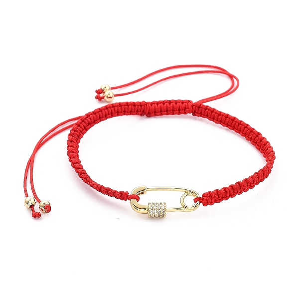 

PandaHall Adjustable Nylon Thread Braided Bead Bracelets, Red String Bracelets, with Brass Micro Pave Clear Cubic Zirconia Links and Brass...