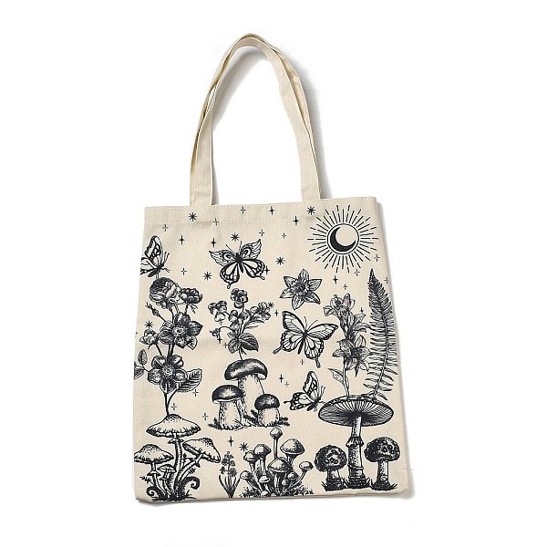 

PandaHall Printed Canvas Women's Tote Bags, with Handle, Shoulder Bags for Shopping, Rectangle, Mushroom, 61cm Cloth Mushroom Orange