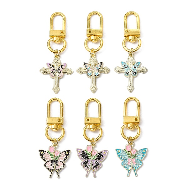 

PandaHall Alloy Enamel Pendant Decorations, with Alloy Swivel Clasps, Butterfly & Cross, Mixed Color, 59~63mm, 6pcs/set Alloy+Enamel Mixed..., Multicolor