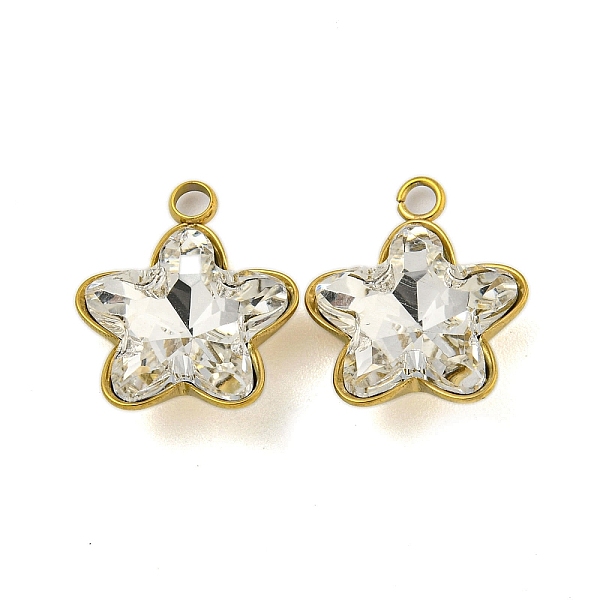 

PandaHall Ion Plating(IP) 304 Stainless Steel Charms, with Glass, Real 18K Gold Plated, Star, White, 15x13x5.5mm, Hole: 2mm Stainless...