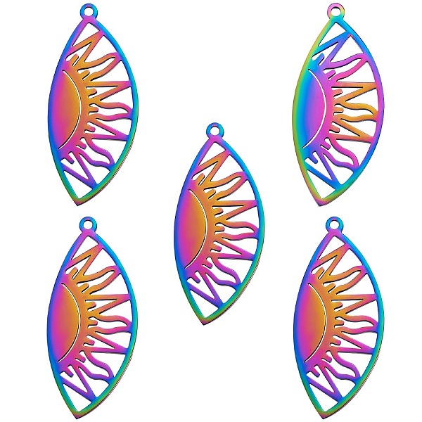 

PandaHall 5Pcs Ion Plating(IP) 201 Stainless Steel Pendants, Laser Cut, Moon Phase, Rainbow Color, 35x15x1mm, Hole: 1.5mm 201 Stainless...