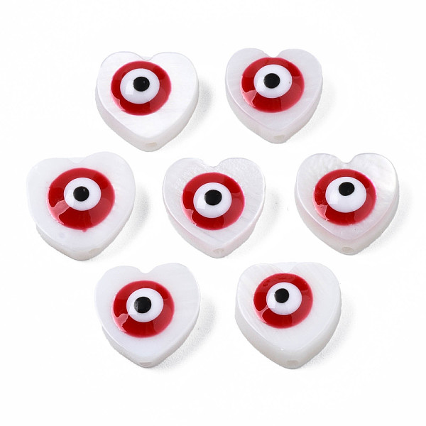 

PandaHall Natural Freshwater Shell Beads, with Enamel, Heart with Evil Eye, Red, 9~10x9.5~11x4mm, Hole: 0.8mm Freshwater Shell Heart Red