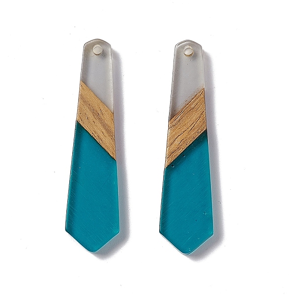 

PandaHall Transparent Resin & Walnut Wood Pendants, Hexagon Charms, Teal, 49x12x3mm, Hole: 2mm Resin+Wood Hexagon Cyan