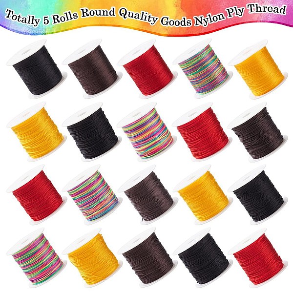 

PandaHall 5 Rolls 5 Colros 3-Ply Round Nylon Thread, with Spool, Mixed Color, 0.2mm, about 109.36 Yards(100m)/Roll, 1 color/roll Nylon..., Multicolor