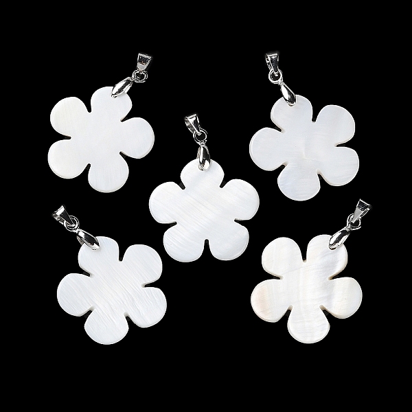 

PandaHall Natural White Shell Pendants, Flower Charms with Platinum Plated Brass Pinch Bails, White, 23x24x1.5~2mm, Hole: 5x4mm White Shell...