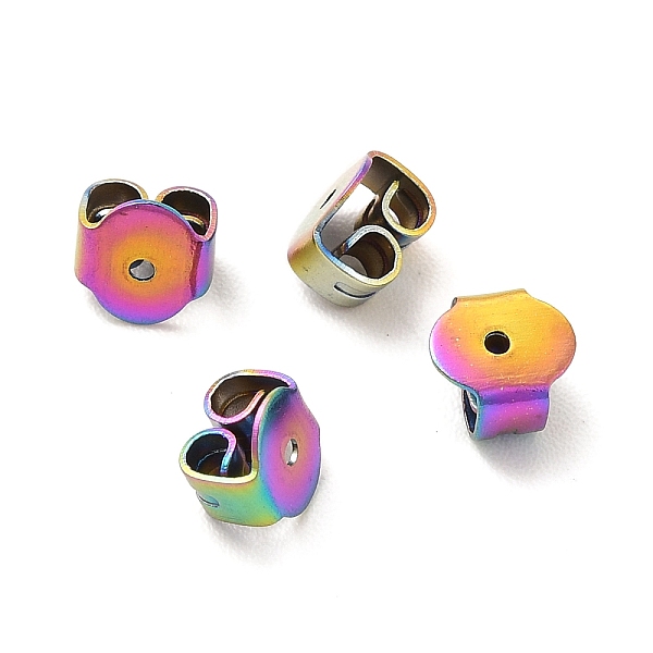 

PandaHall Ion Plating(IP) 304 Stainless Steel Friction Ear Nuts, Rainbow Color, 5x5x3.5mm, Hole: 1mm 304 Stainless Steel