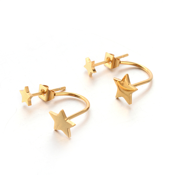 

PandaHall 304 Stainless Steel Ear Studs, Hypoallergenic Earrings, Star, Golden, 20~25x8mm, Pin: 0.8mm 304 Stainless Steel