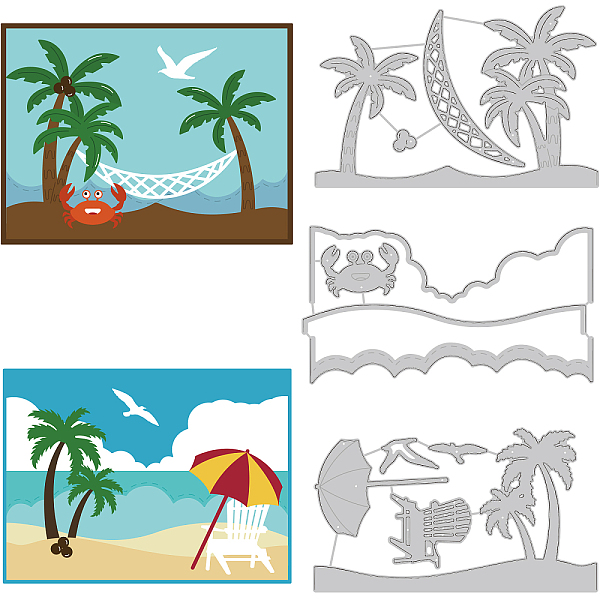 

PandaHall BENECREAT 3pcs Summer Beach Dies, Coconut Tree Beach Vacation Ocean Crab Carbon Steel Embossing Stencils Templates for...