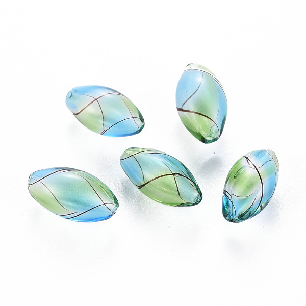 

PandaHall Transparent Handmade Blown Glass Globe Beads, Stripe Pattern, Rice, Light Sky Blue, 18.5~19.5x9.5~10.5mm, Hole: 0.8~1.5mm Glass...