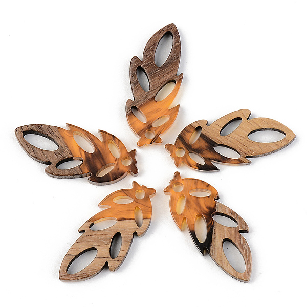 

PandaHall Resin & Walnut Wood Pendants, Leaf, Orange, 28x11.5x3mm, Hole: 1.8mm Resin+Wood Leaf Orange