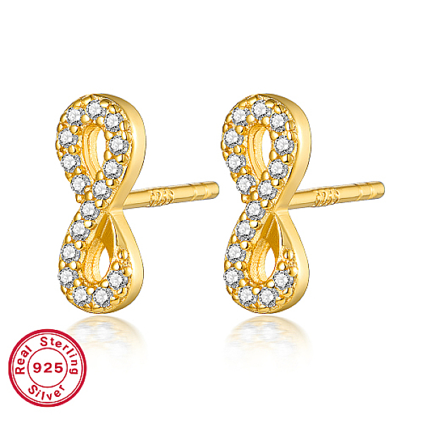 

PandaHall 925 Sterling Silver Rhinestone Stud Earrings, Real 18K Gold Plated, with with S925 Stamp, Infinity, 10x4mm Sterling Silver..., Clear