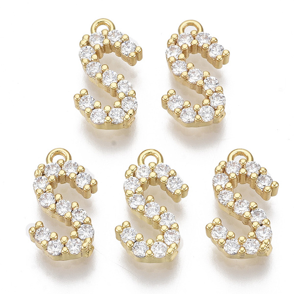 

PandaHall Brass Micro Pave Cubic Zirconia Charms, Nickel Free, Letter, Clear, Real 18K Gold Plated, Letter.S, 13.5x7.5x2.5mm, Hole: 1.2mm...