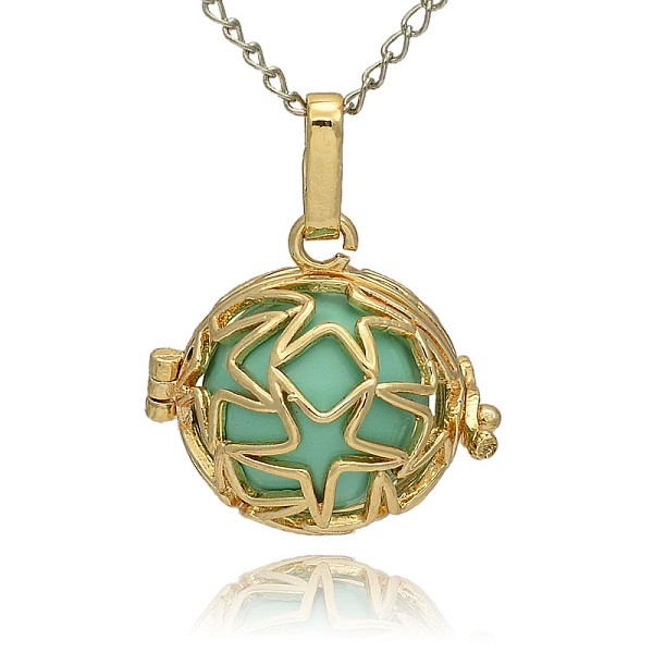 

PandaHall Golden Tone Brass Hollow Round Cage Pendants, with No Hole Spray Painted Brass Ball Beads, Medium Turquoise, 23x24x18mm, Hole...