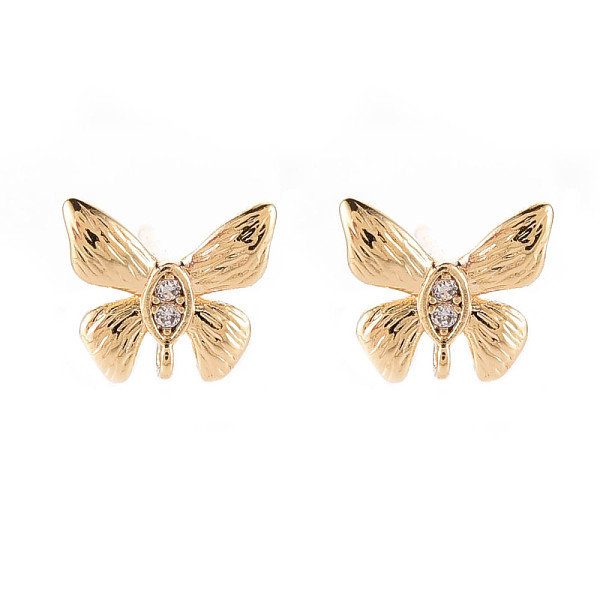 

PandaHall Brass Micro Pave Clear Cubic Zirconia Stud Earrings Findings, Nickel Free, Butterfly, Real 18K Gold Plated, 8x9mm, Hole: 0.8mm...