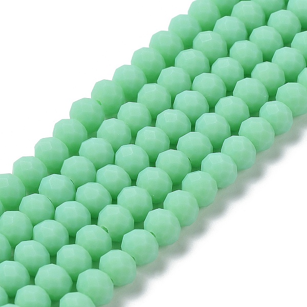 

PandaHall Glass Beads Strands, Faceted, Frosted, Rondelle, Medium Spring Green, 6x4.5mm, Hole: 1mm, about 86pcs/strand, 16.14''(41cm) Glass...