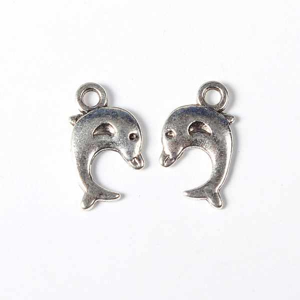

PandaHall Tibetan Style Alloy Pendants, Lead Free and Cadmium Free, Antique Silver, 16mm long, 9mm wide, 2mm thick, hole: 2mm Alloy Dolphin