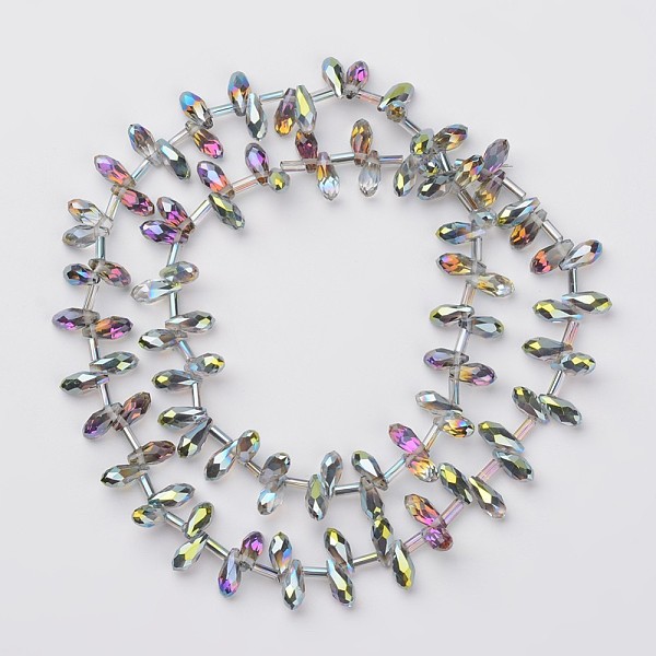 

PandaHall Electroplate Glass Beads Strands, Top Drilled Beads, Faceted Teardrop, Light Grey, 9x4mm, Hole: 1mm, about 98pcs/strand, 17.3 inch..., Gray