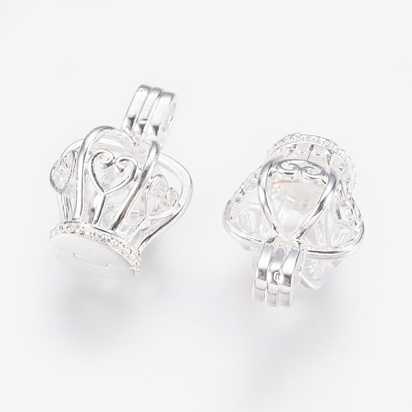 

PandaHall Brass Locket Pendants, Cage Pendants, Crown, Filigree, Silver Color Plated, 19.5x14mm, Hole: 3x5mm, Inner: 11x10mm Brass Crown