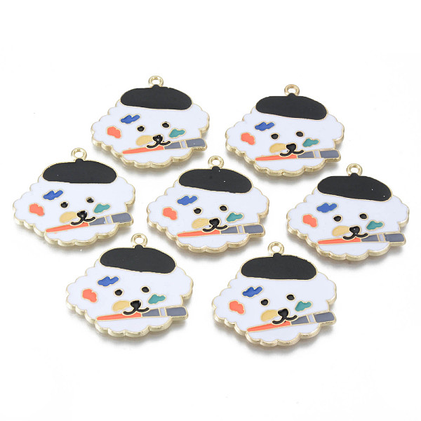 

PandaHall Alloy Enamel Pendants, Cadmium Free & Lead Free, Palette Shape Dog, Light Gold, White, 28.5x30x1.5mm, Hole: 1.8mm Alloy+Enamel Dog...
