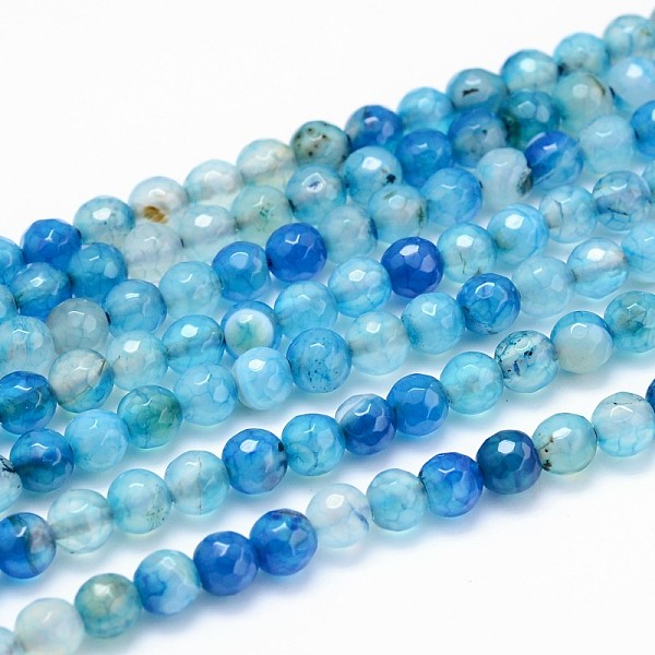 

PandaHall Dyed Natural Agate Faceted Round Beads Strands, Light Sky Blue, 6mm, Hole: 1mm, 14.5 inch, about 63pcs/strand Natural Agate Round