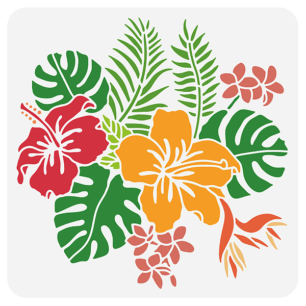 PandaHall BENECREAT Hibiscus Flower Drawing Stencils, Tropical Plant Hawaiian Flower Reusable Plastic Painting Template for DIY Crafts...