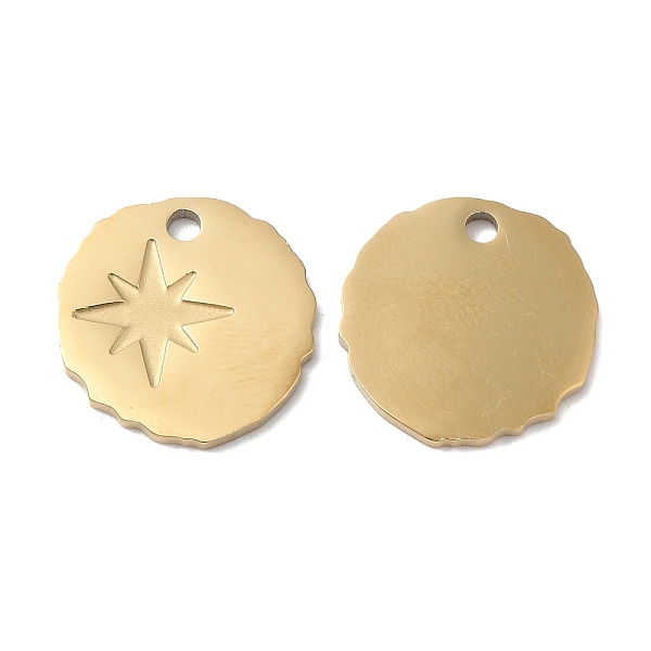 

PandaHall Ion Plating(IP) 316L Surgical Stainless Steel Charms, Irregular Flat Round with Star Charm, Textured, Real 18K Gold Plated...