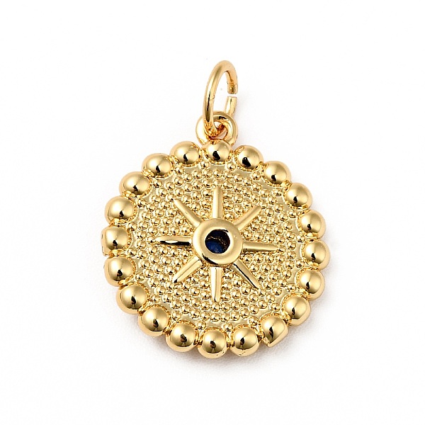 

PandaHall Rack Plating Micro Pave Dodger Blue Cubic Zirconia Pendants, Cadmium Free & Nickel Free & Lead Free, Flat Round with Sun, Real 18K...