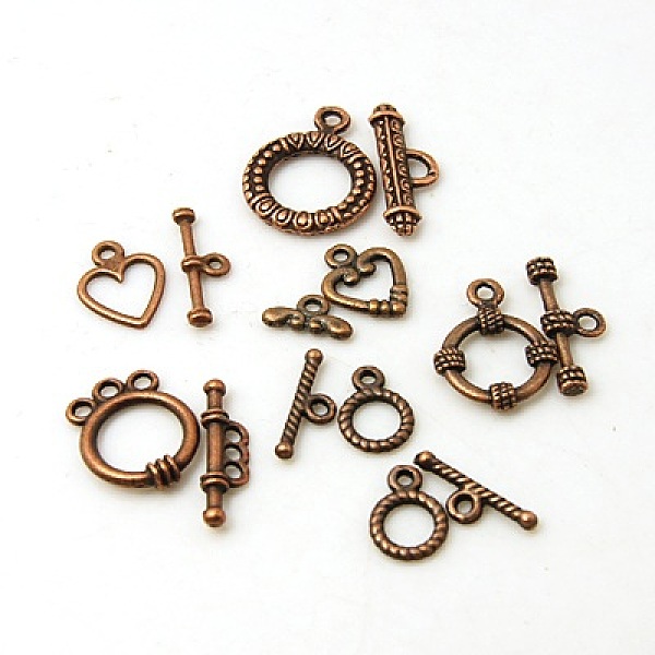 

PandaHall Mixed Tibetan Style Toggle Clasps, Red Copper, Toggle: 15~25x10~15mm, Bar: 15~25mm, Hole: 2~3mm Alloy Others