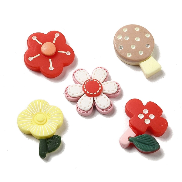 

PandaHall Sunflower Daisy Flower Opaque Resin Decoden Cabochons, Mixed Color, 23~27x18~27x4~6mm Resin Flower Multicolor