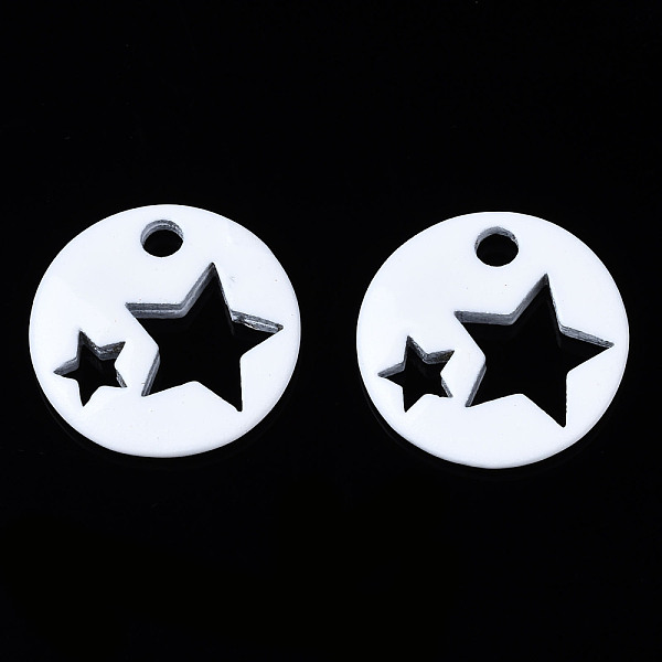 

PandaHall Spray Painted Brass Charms, Flat Round with Star, White, 14.5x14.5x2.5mm, Hole: 2mm Brass Flat Round White