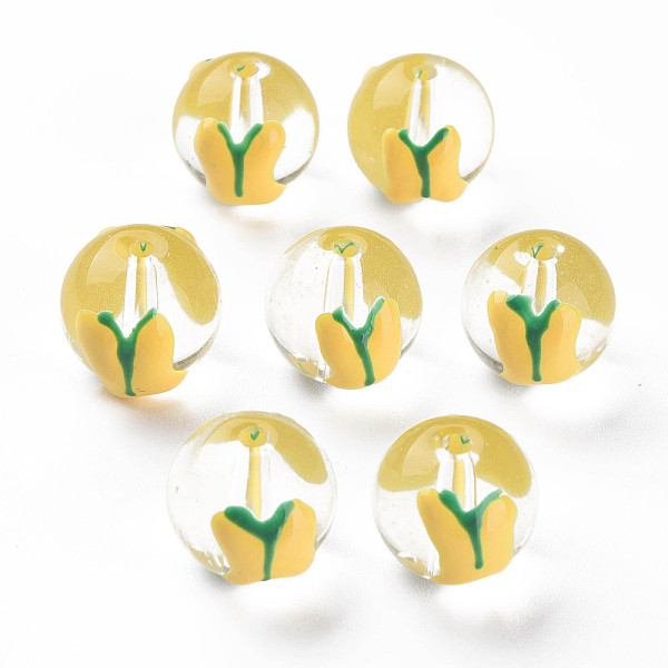 

PandaHall Transparent Glass Enamel Beads, Round, Yellow, 13x12x11mm, Hole: 1.6mm Glass Round Yellow